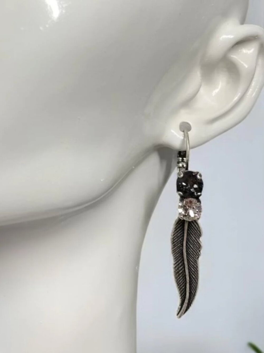 Under His Feathers - 2-Crystal Dangle Earrings